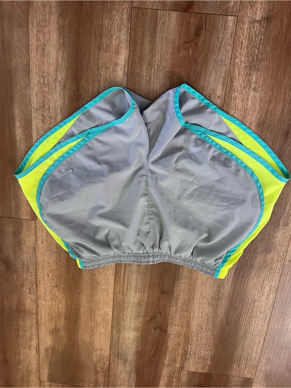 Nike Women's Athletic Shorts - Gray with Neon Yellow & Teal Trim
